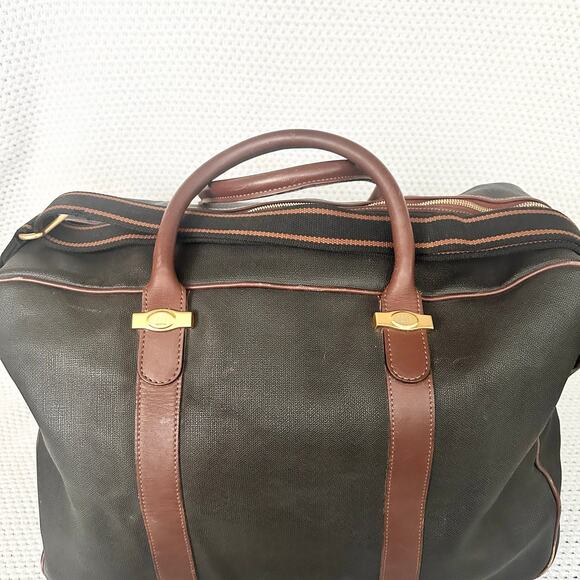 Dunhill Authentic Vintage Brown Grey Coated Canvas Weekender Bag Plaid Lining - Picture 4 of 14